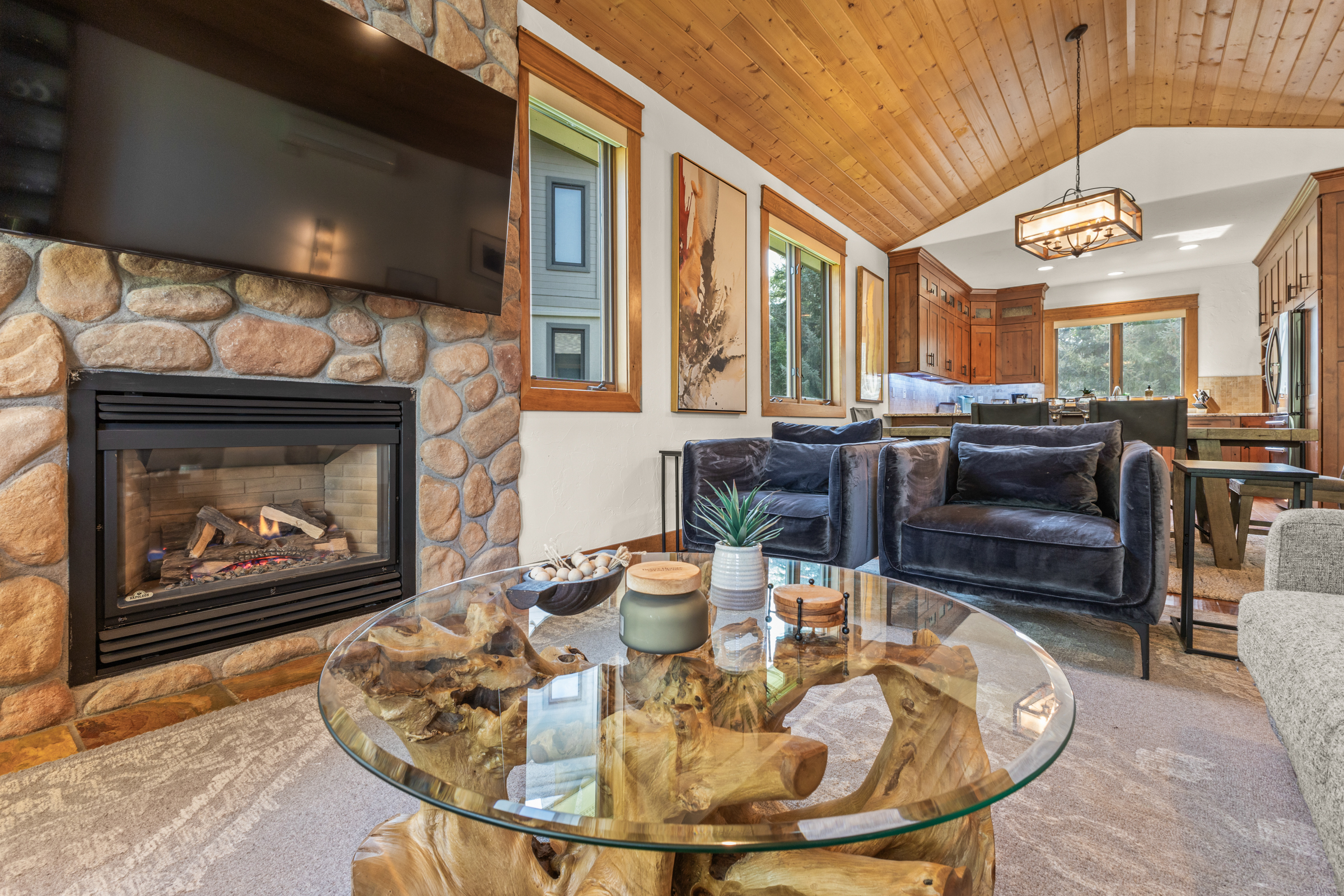 Living Room with Dining Area & Kitchen in Background