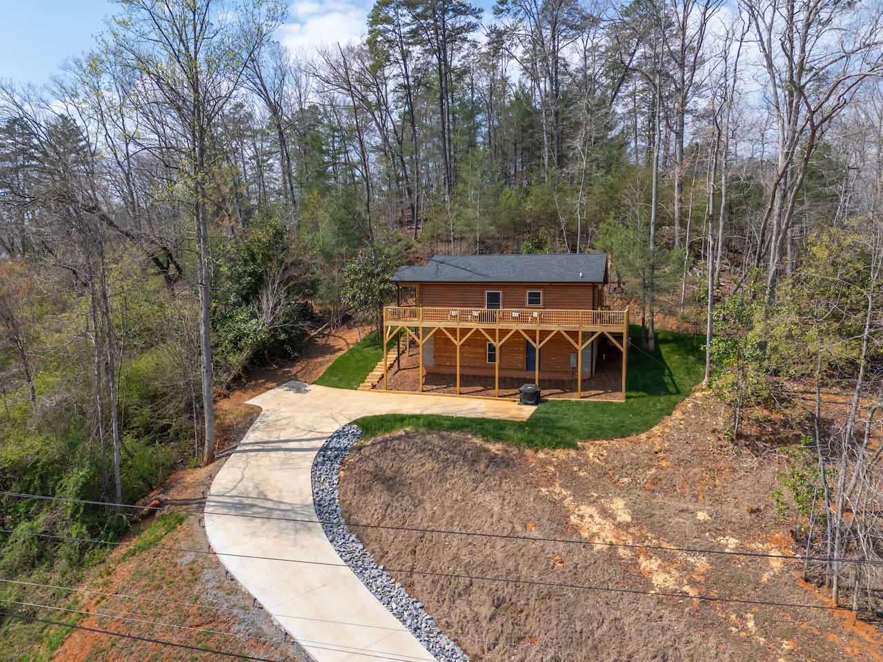 Front drone view of the cabin