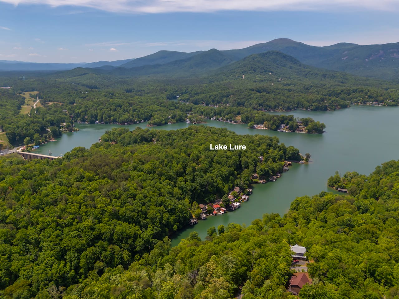 Upper drone view of the cabin. 