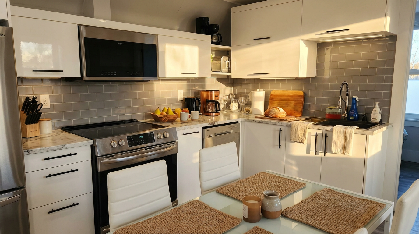 Dining table and kitchen 