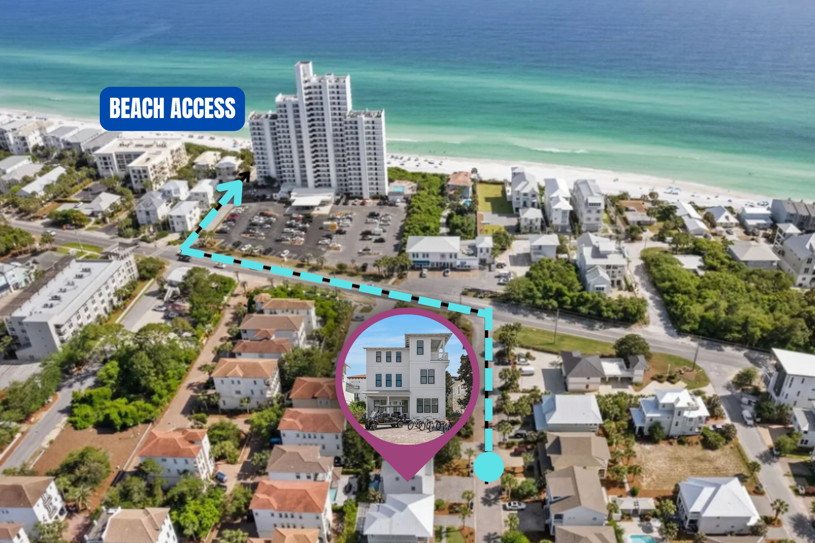 Just steps away from Seagrove Beach, this photo shows the easy access path to the soft sands and clear waters.