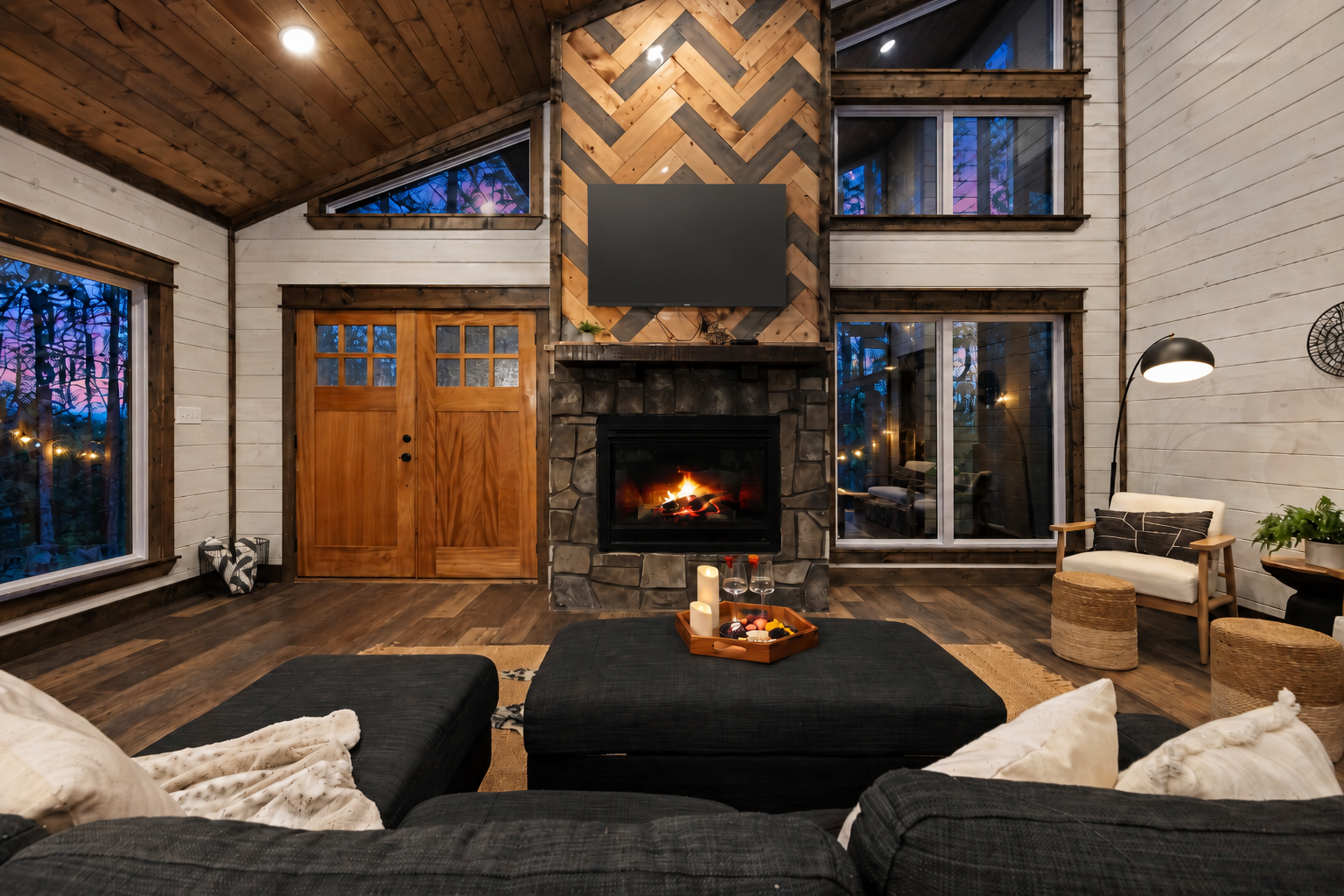 Come inside and get cozy around the fireplace. The open living space keeps everyone together after a day of exploring.