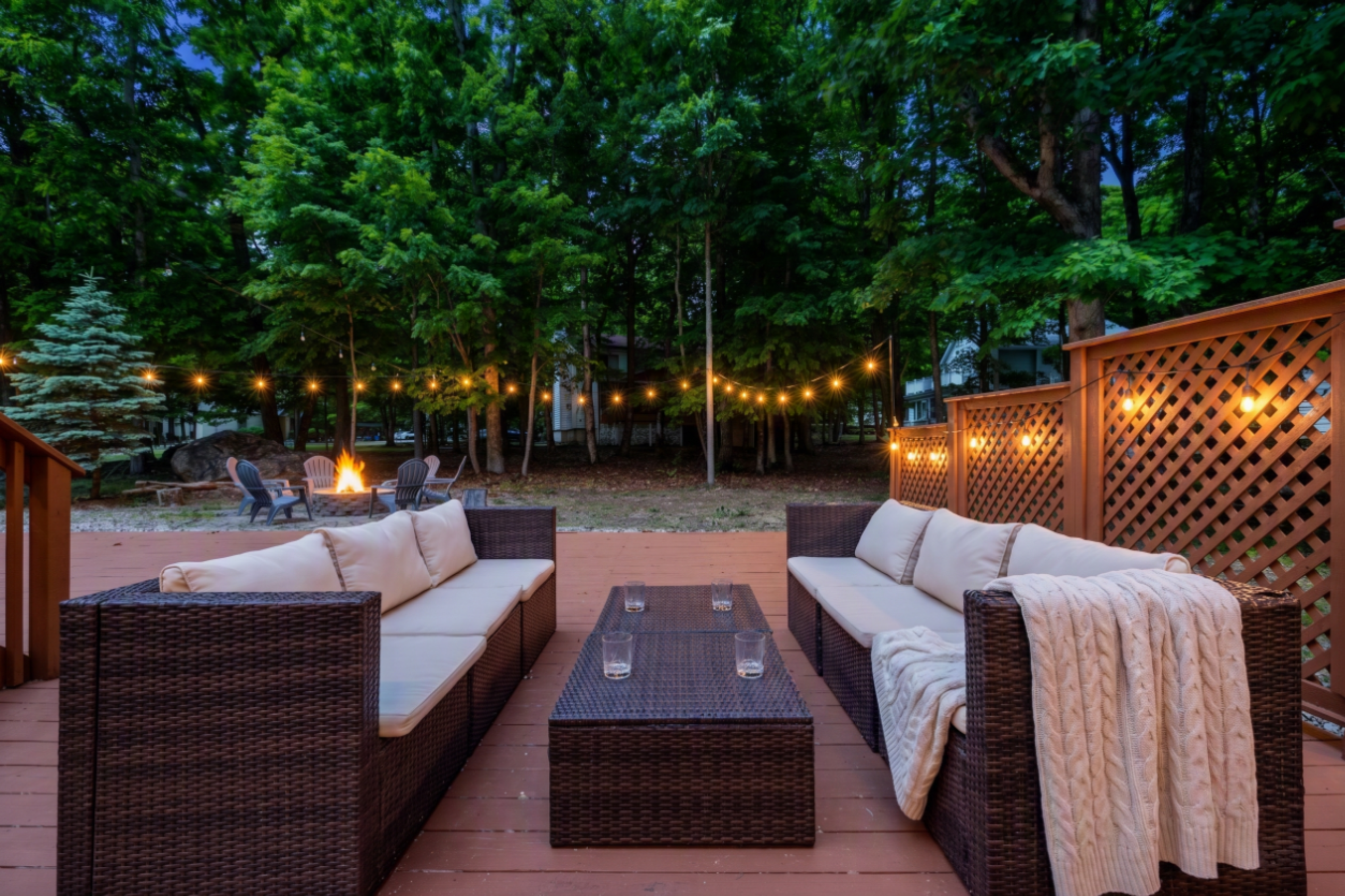 Outdoor living room on spacious lower deck