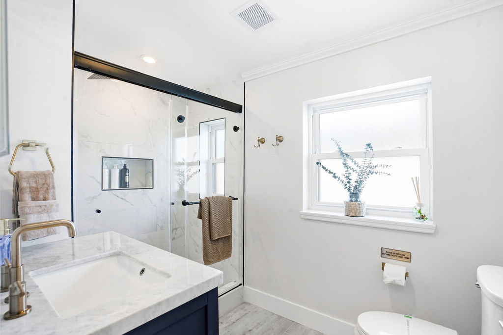 Connected to the Captain’s Quarters, this private ensuite offers a bright and refreshing space to start or end your day.