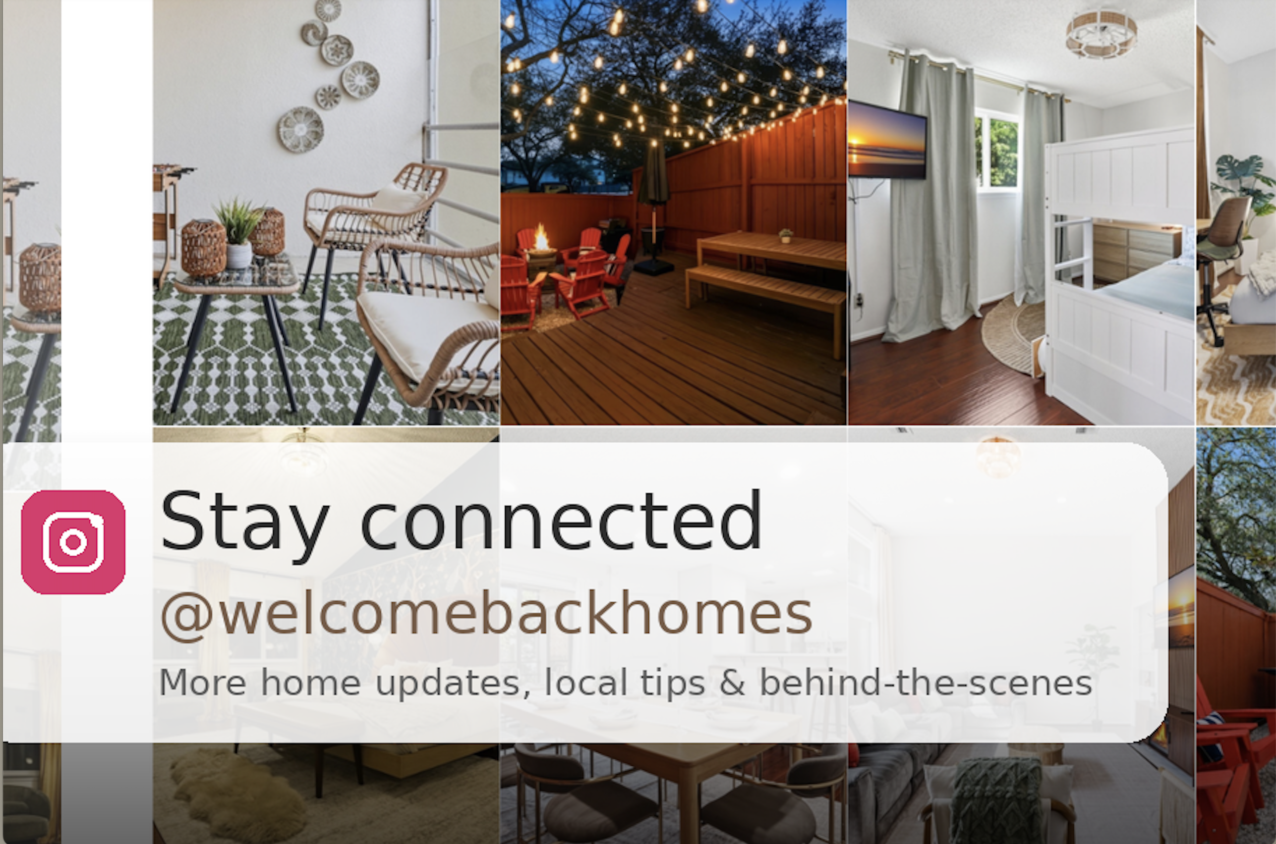 Stay connected with welcomebackhomes for home updates and stay-related questions ✨