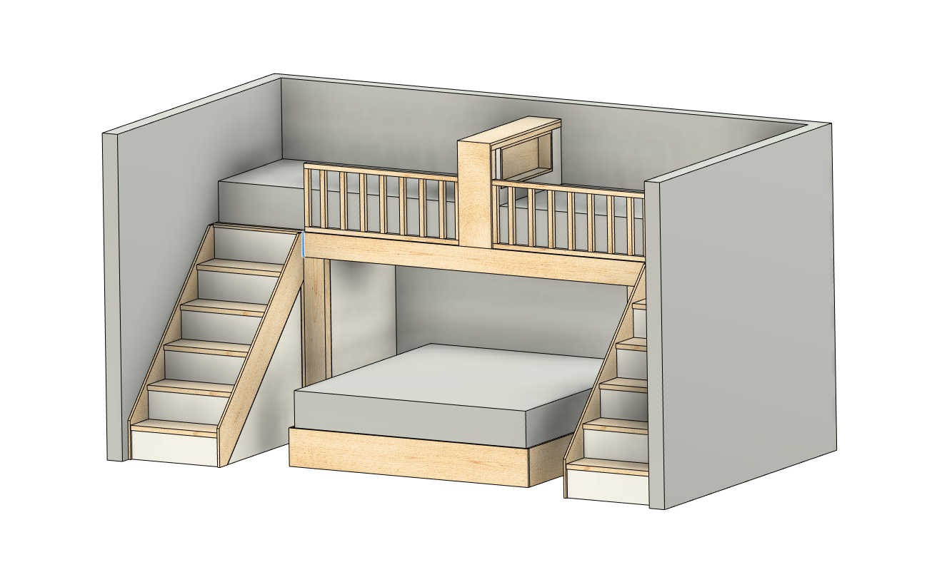 Will be complete for bookings AFTER Thanksgiving. Lofted Bunk IS installed but paint has not been completed 