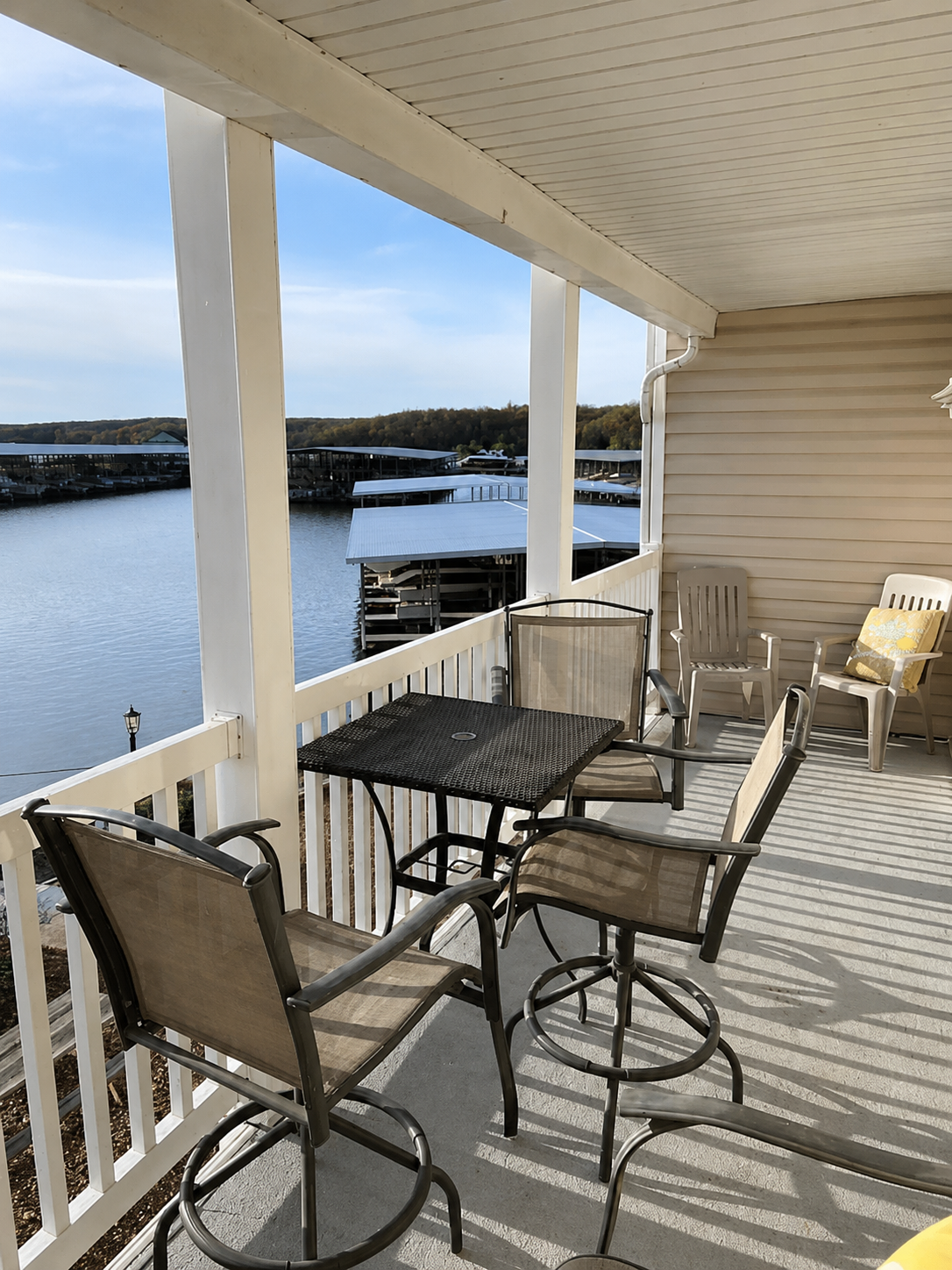 Private balcony with table and seating