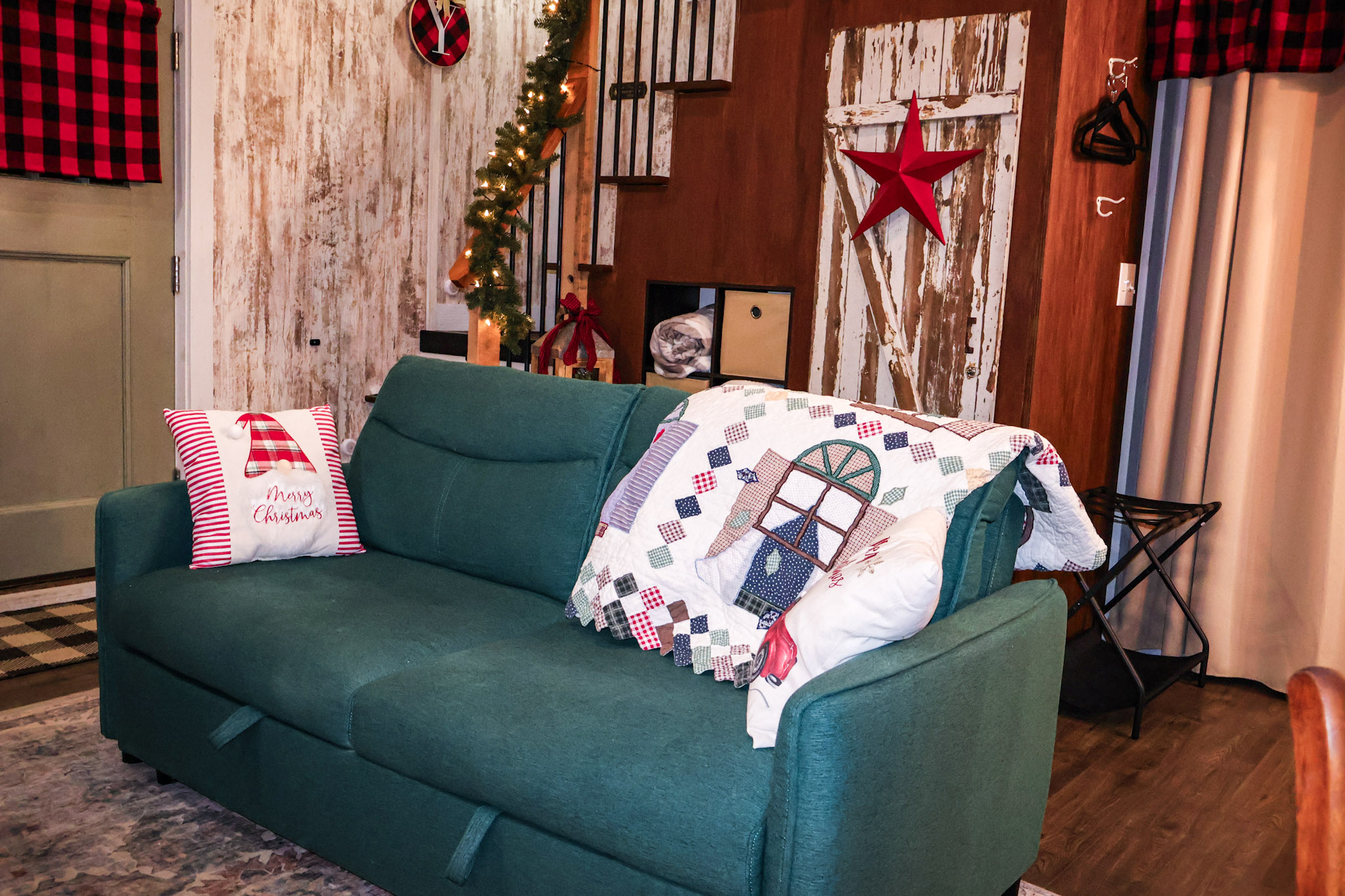 Convertible sofa bed pulls out into a queen bed