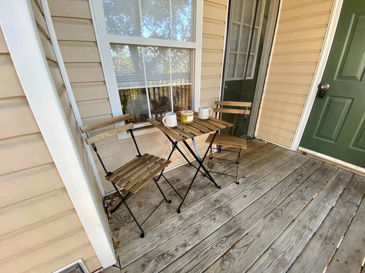 outdoor seating for morning coffee. 