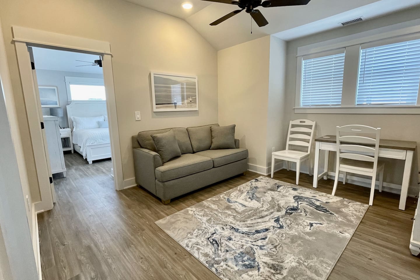 This versatile den includes a Full-sized sofa bed, making it a great extra sleeping space for your group.