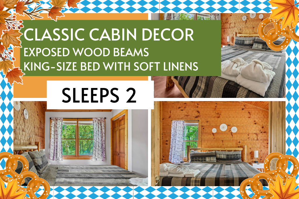 Drift off in a luxury king bed beneath charming wood-beam ceilings and soft linens.