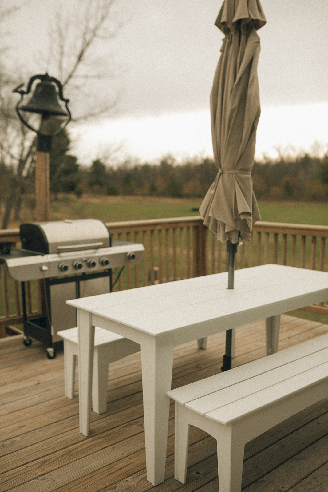 Outdoor seating and propane gas grill on deck