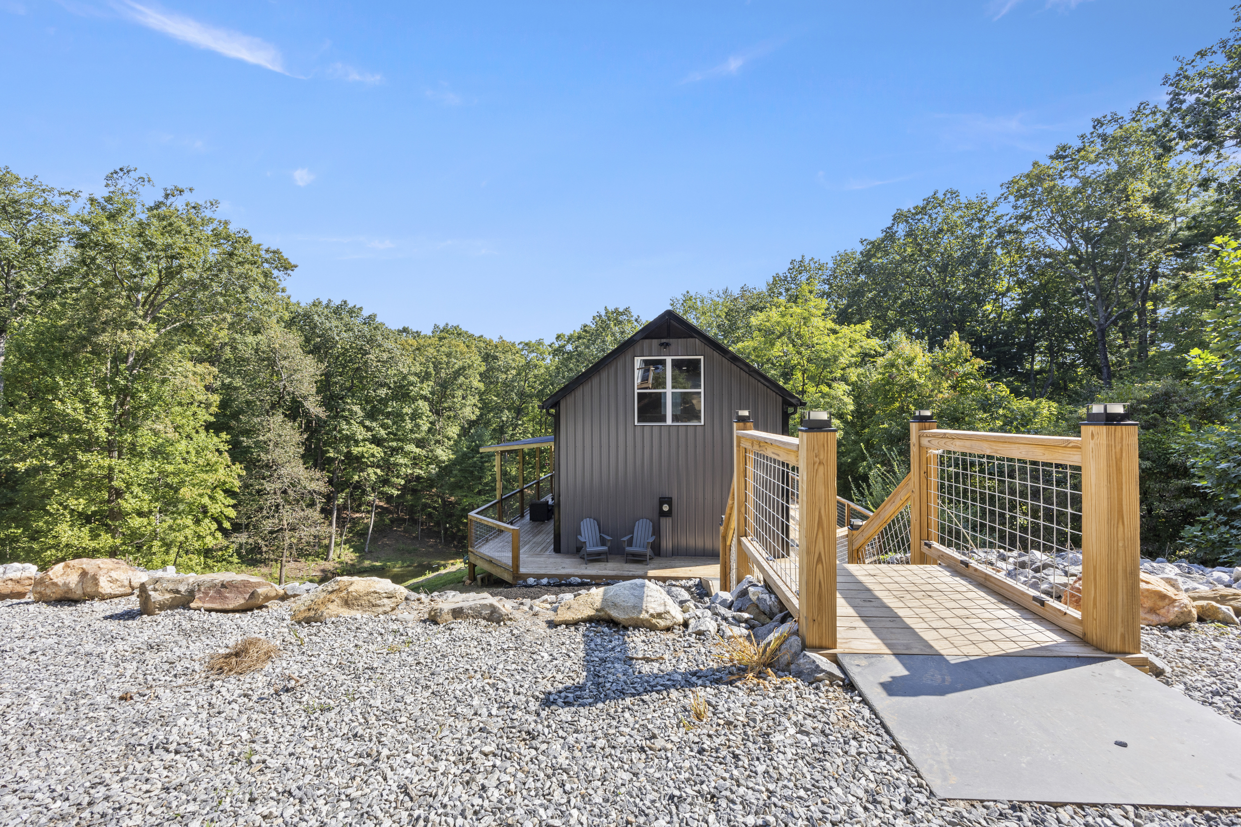 Rear view of Heart Ridge — a peaceful mountain retreat surrounded by trees, offering privacy and a true escape into nature.