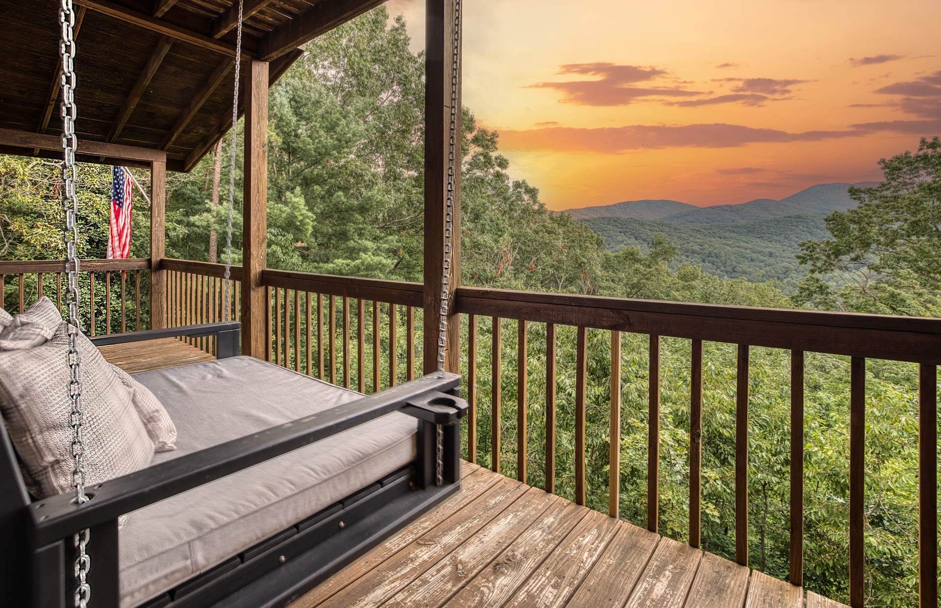 Cuddle up with a good book or your favorite beverage on the bed/swing located on the 1st floor wrap around porch.