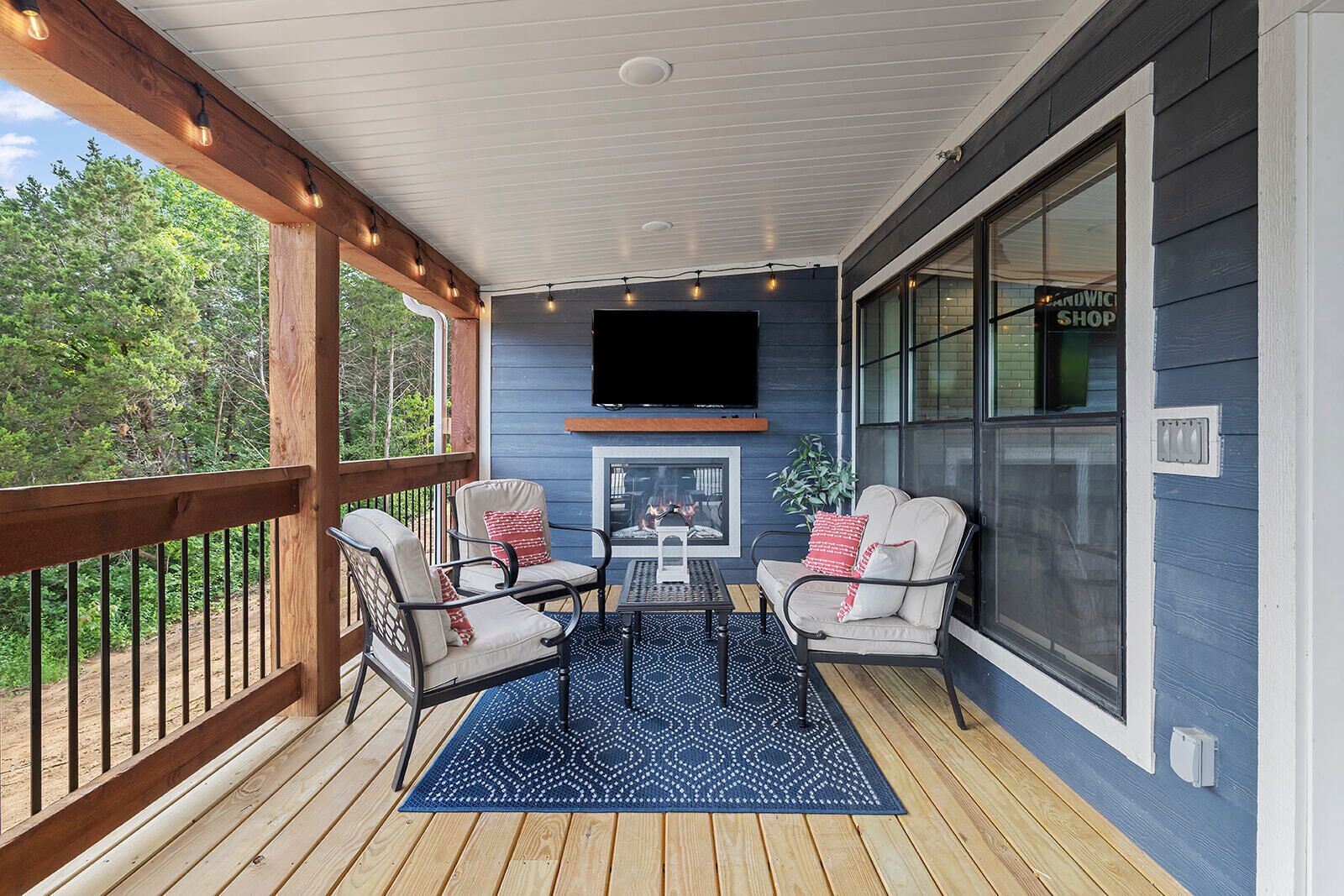 Main Level Deck w/electric fireplace, 58" Smart TV, gas grill, partial lakeview