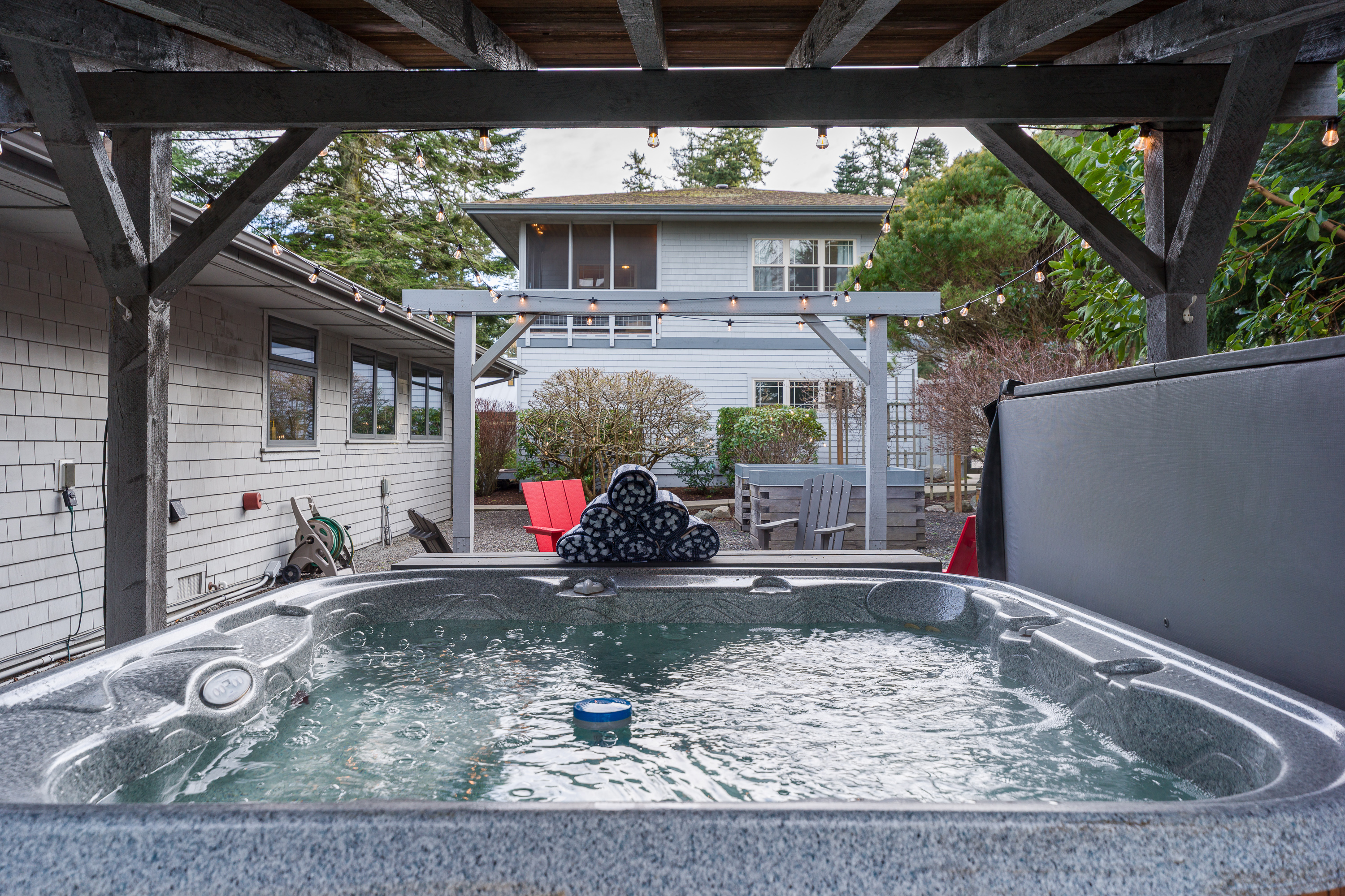 Soak all the worries and aches away in your extremely private hot tub. Then step out to a bonfire to stay warm. 