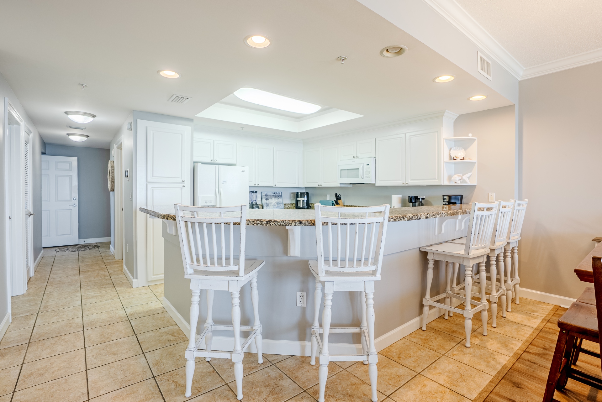Large kitchen with bar seating