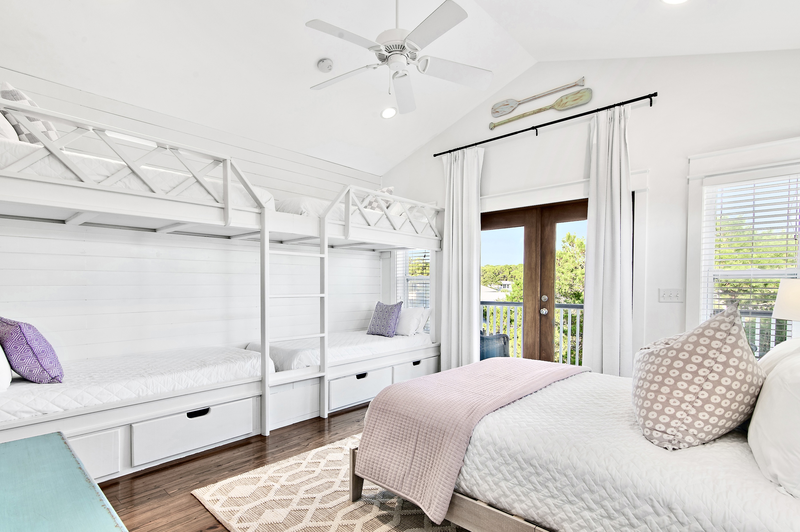 3rd floor bedroom-Queen bed and 4 twin XL bunks-comfortable for adults as well as kids.