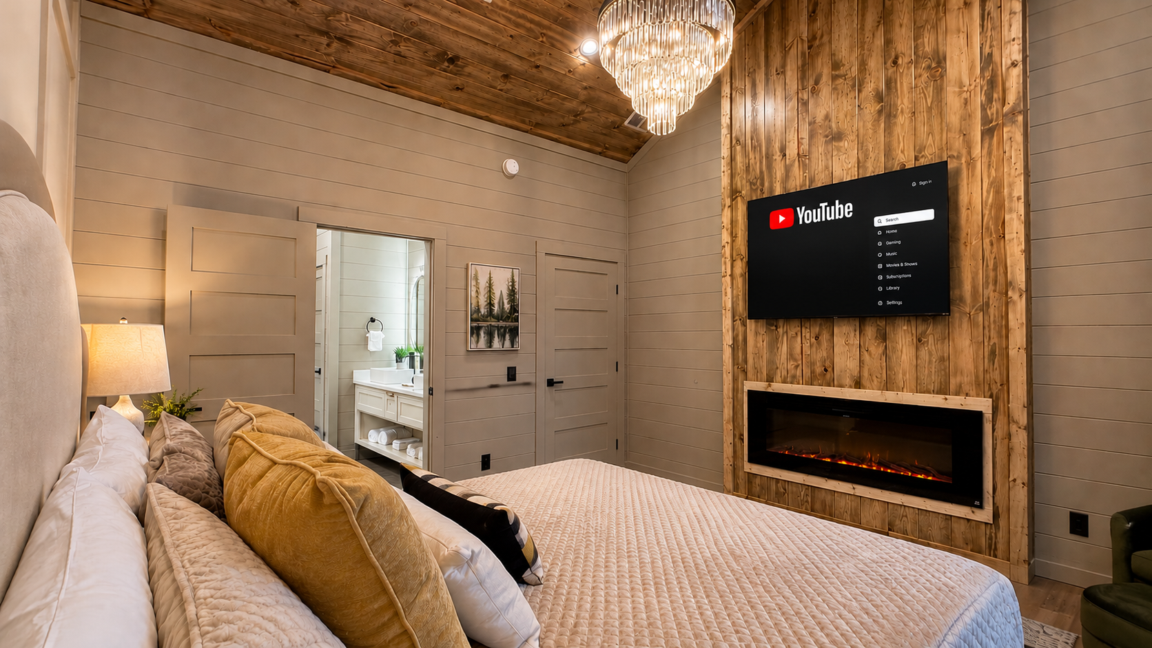 Master Bedroom: Elegant retreat with a sleek design, fireplace, and views for restful moments!