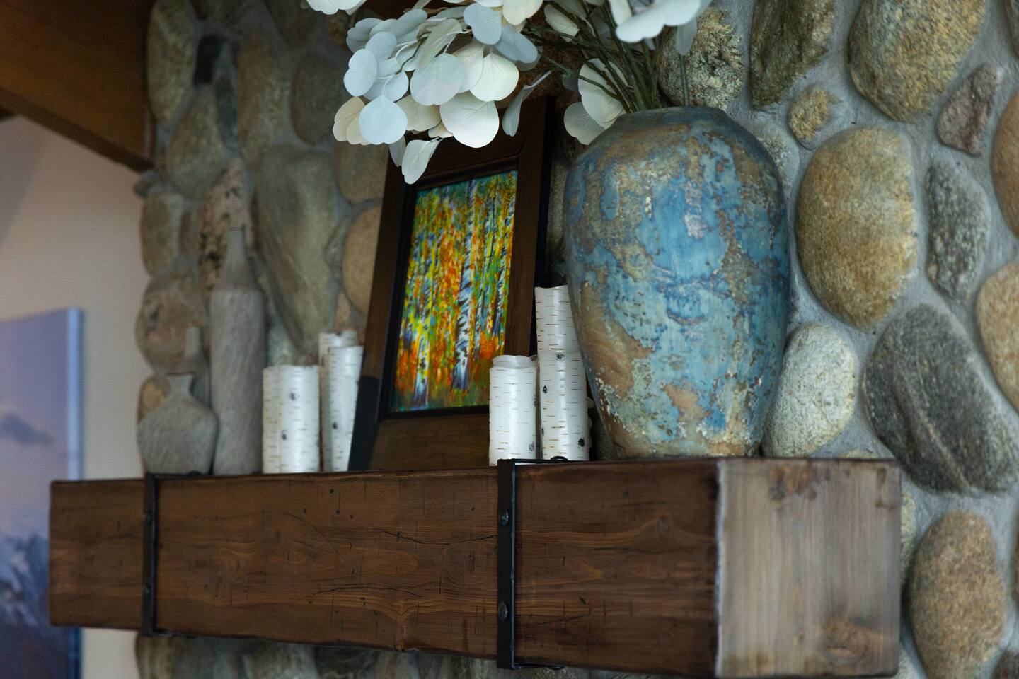 Mountain modern decor with custom locally crafted wood furniture throughout!