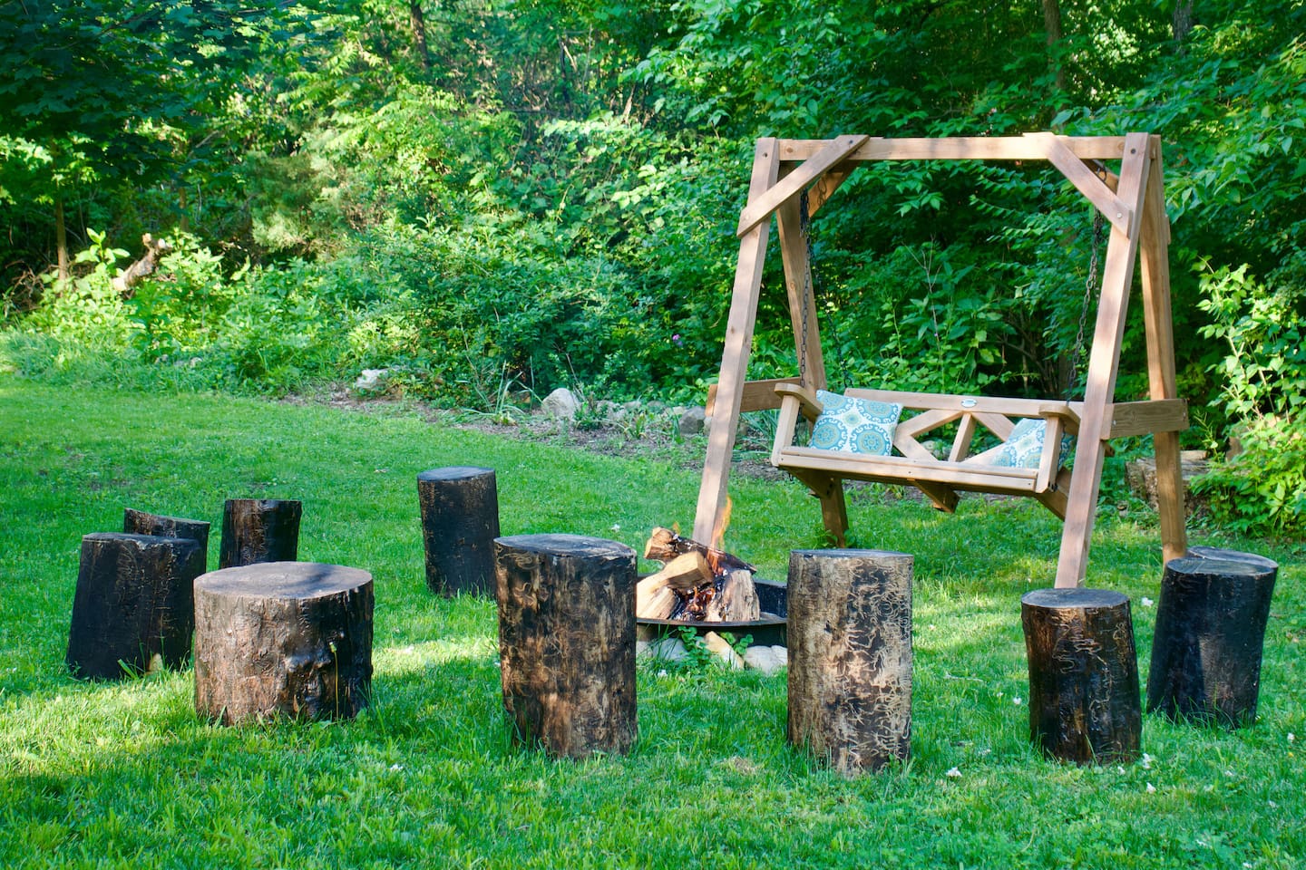Rock yourself into a relaxed state on the swing.