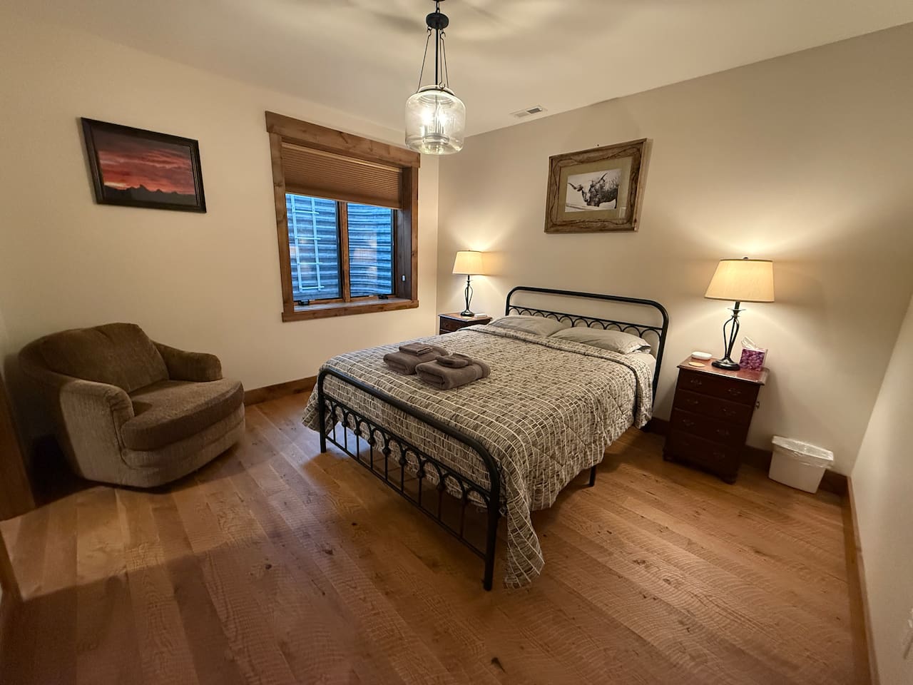 basement bedroom with queen bed