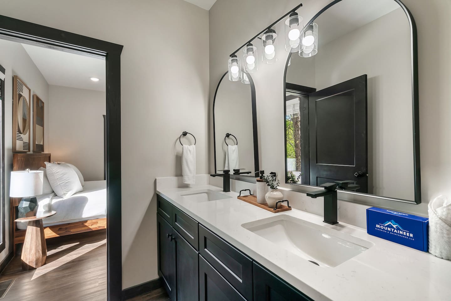 Lower-level king suite with private attached bathroom.