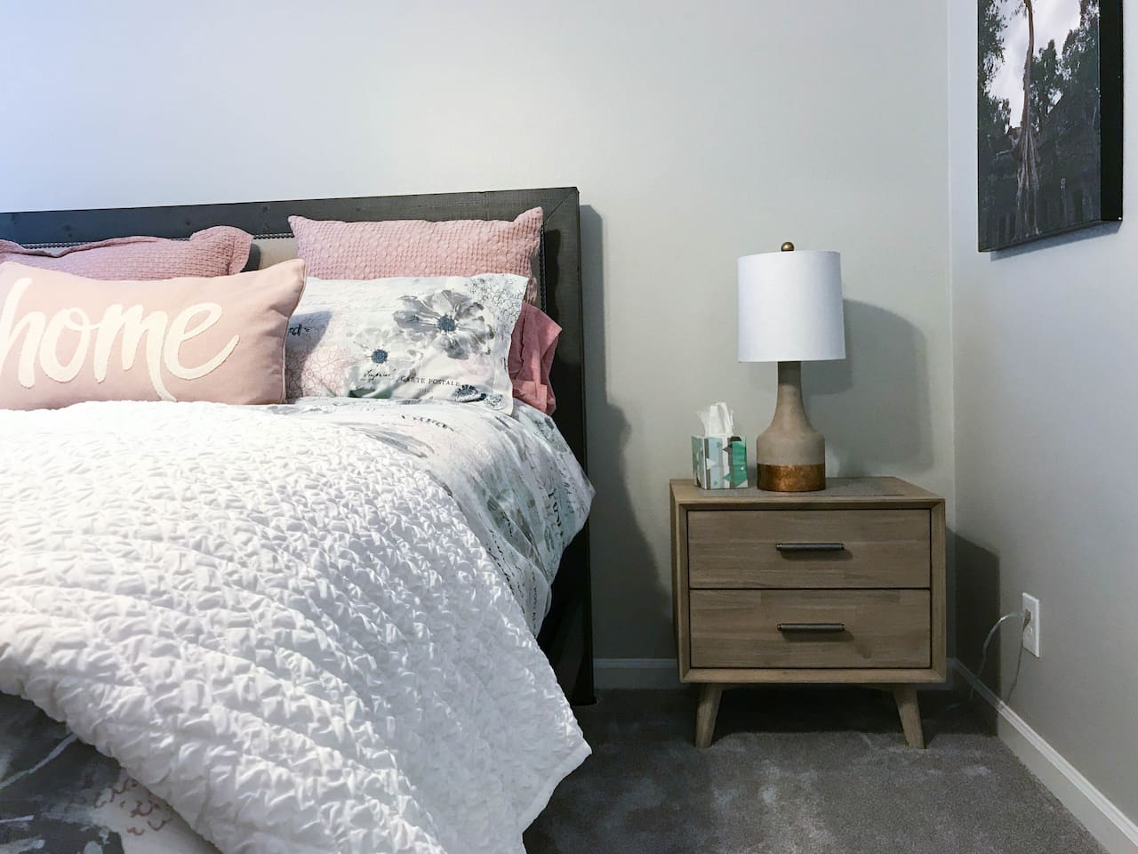 Guest room #1 furnished with night stand and dresser