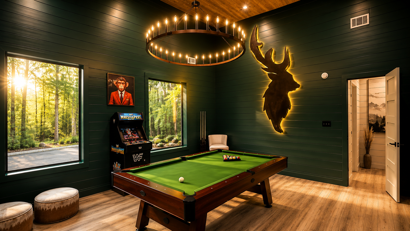 Game Room: Unwind with pool, vintage arcade games, and stunning forest views!