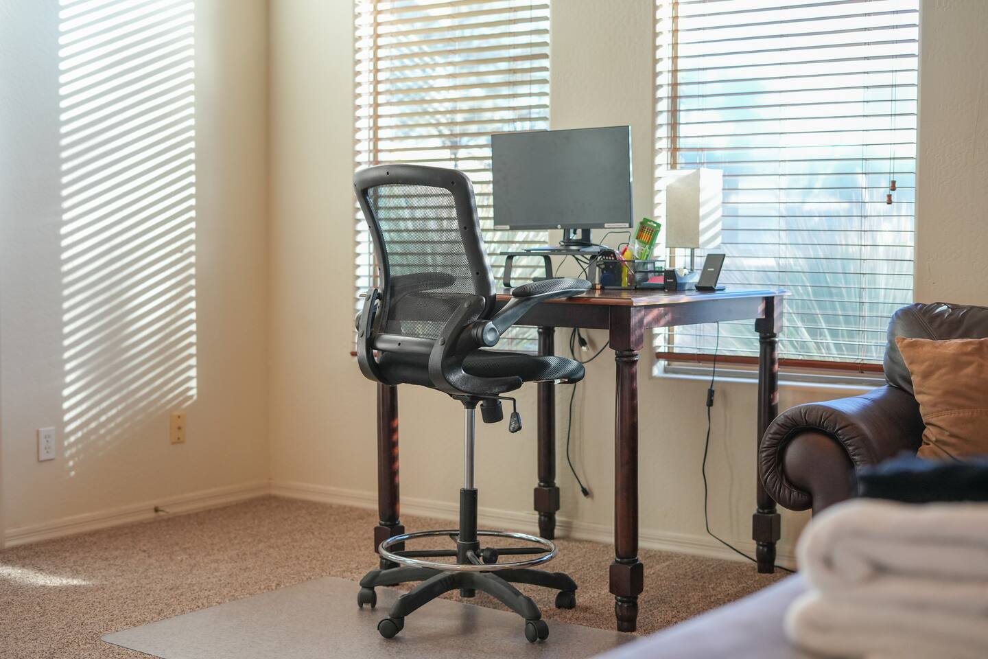 Dedicated work desk ideal for remote work or extended stays