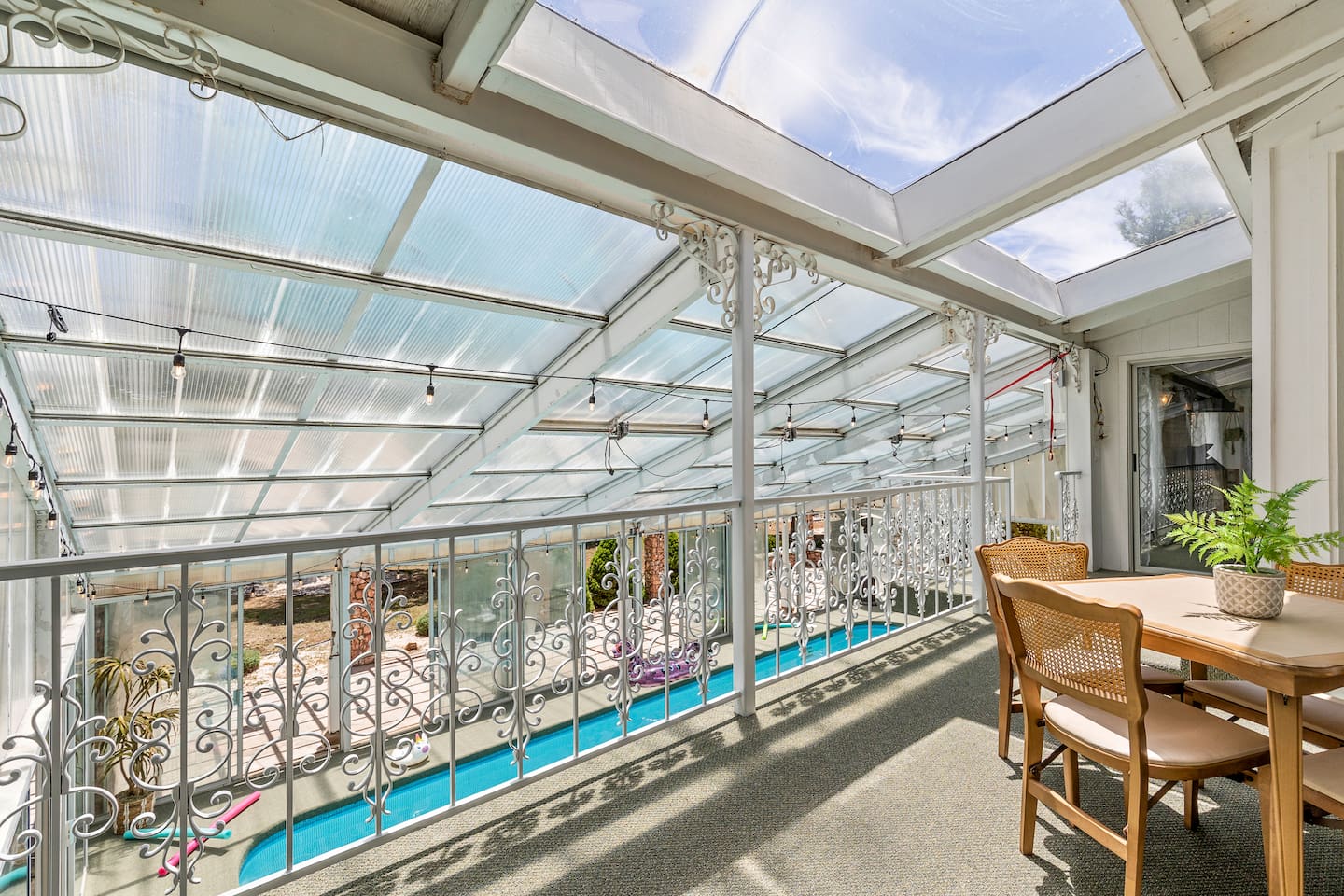 Balcony overlooking pool area