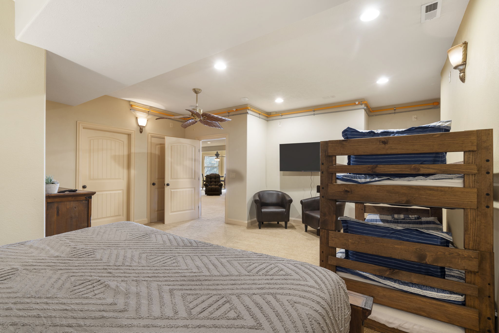Lower level King with twin/twin bunk bed and trundle-This room sleeps 5