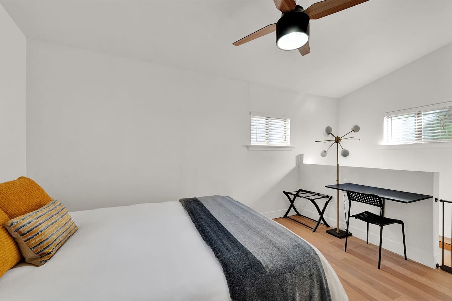 Sunny and cheerful, Bedroom 3 includes a quiet nook with blazing-fast Google Fiber — ideal for remote work or a peaceful morning journal.