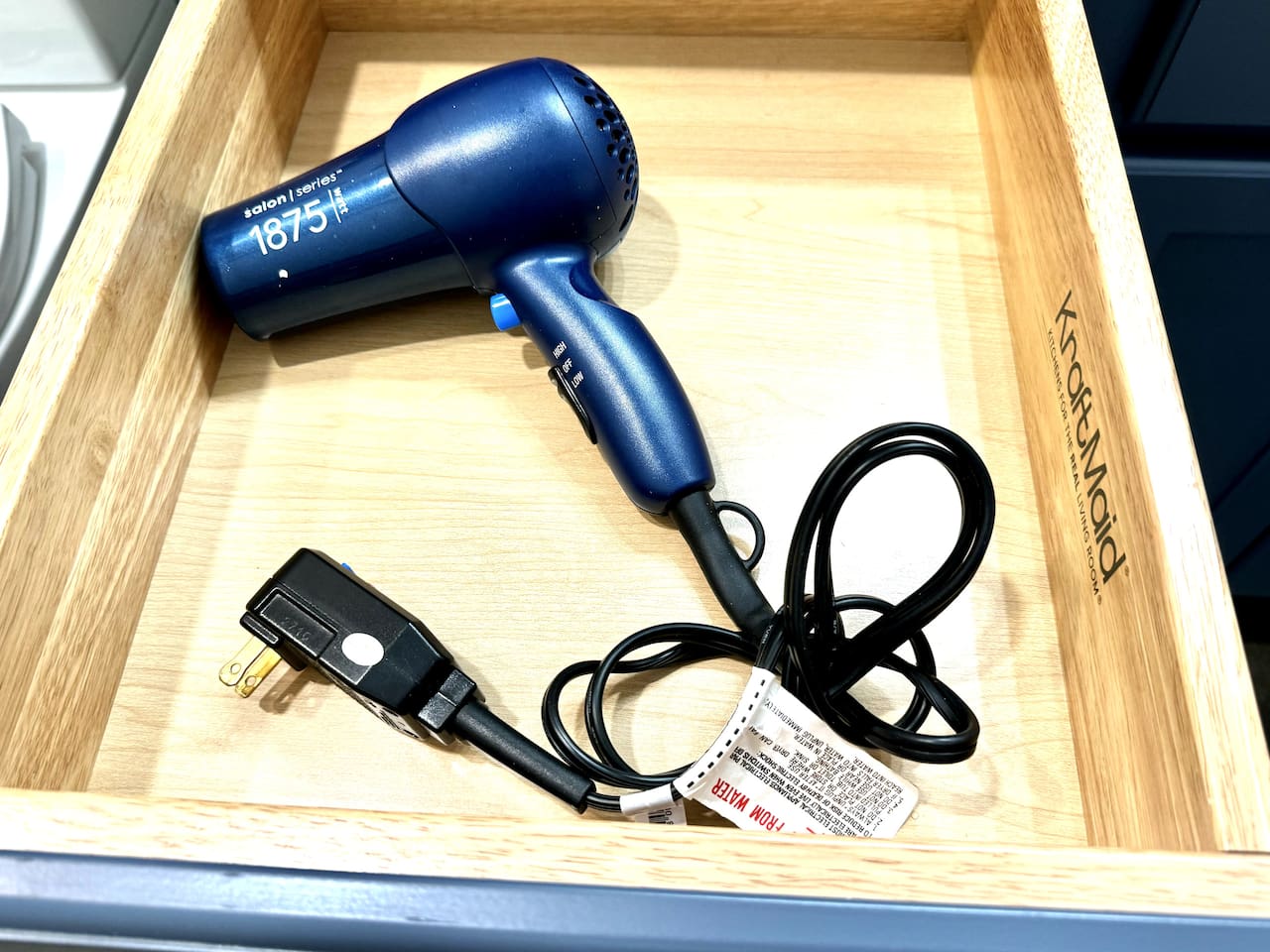 Hairdryer included as well as make-up hand towels for washing your face. 