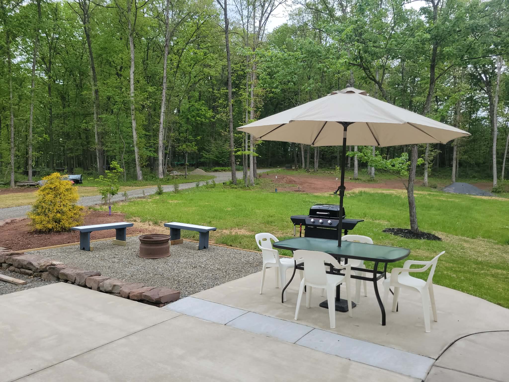 Outdoor dining grilling area with fire pit