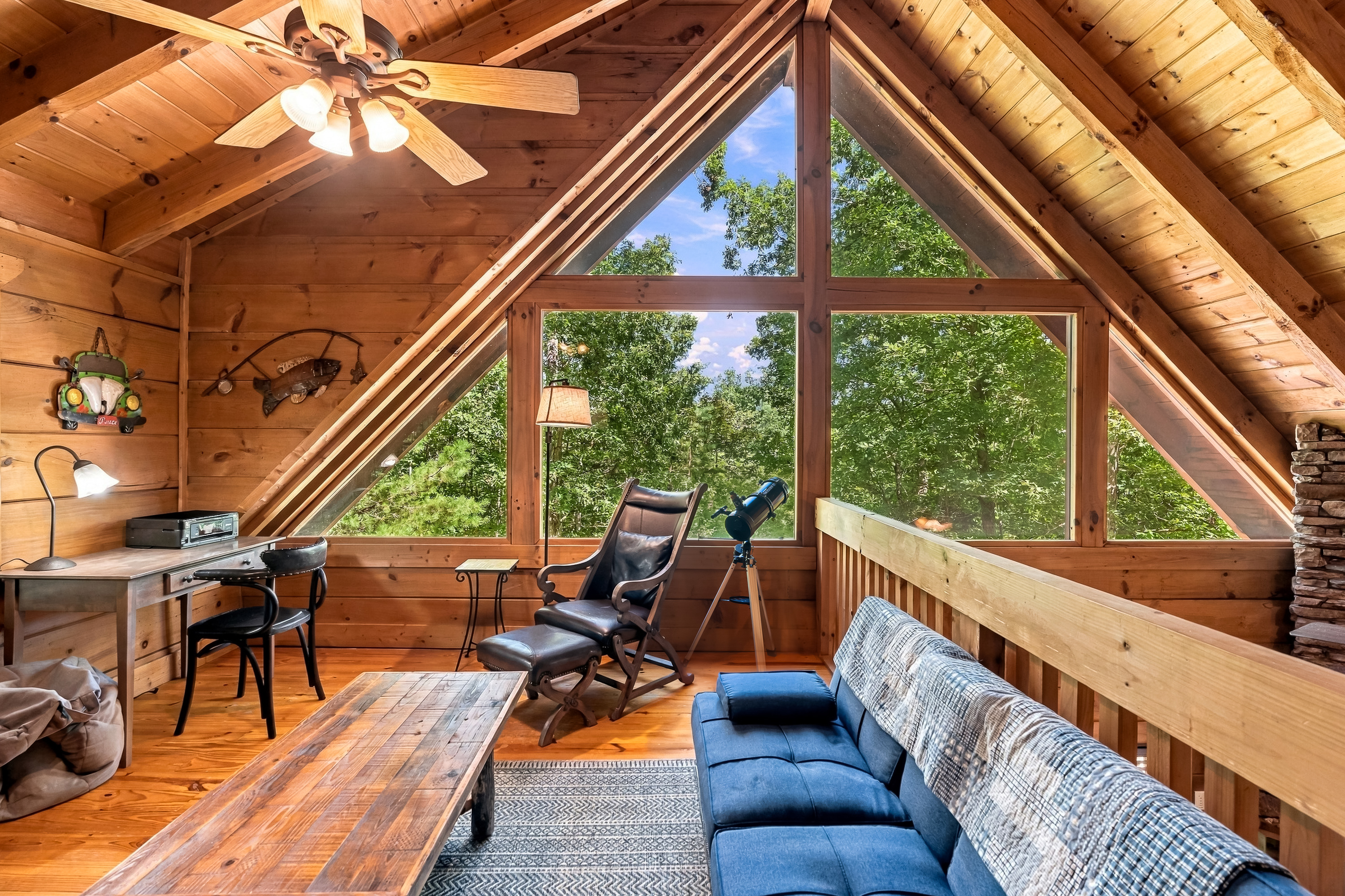 The loft is a great place to relax or get some work done at the desk