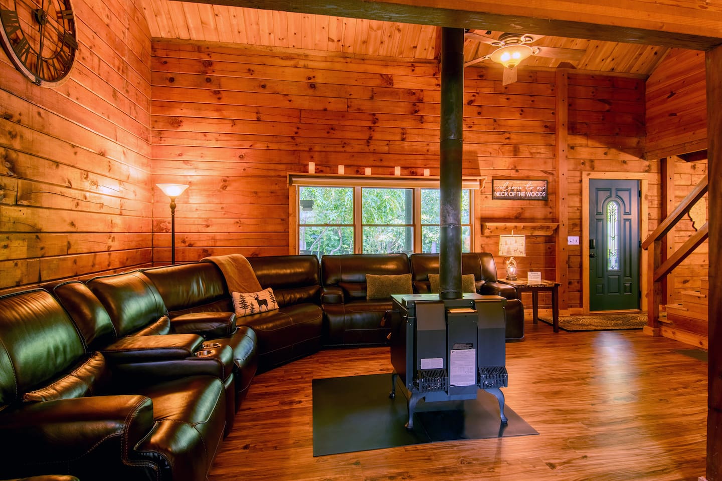 Take advantage of the ceiling fan to either pull air up or down from the vaulted ceiling. 