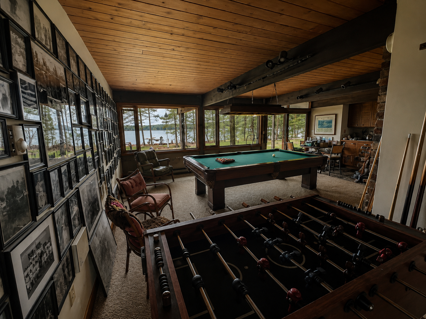 Lower level Game Room with walkout to Lake