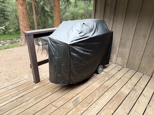 A gas grill is available for easy cookouts and relaxed meals at the cabin.