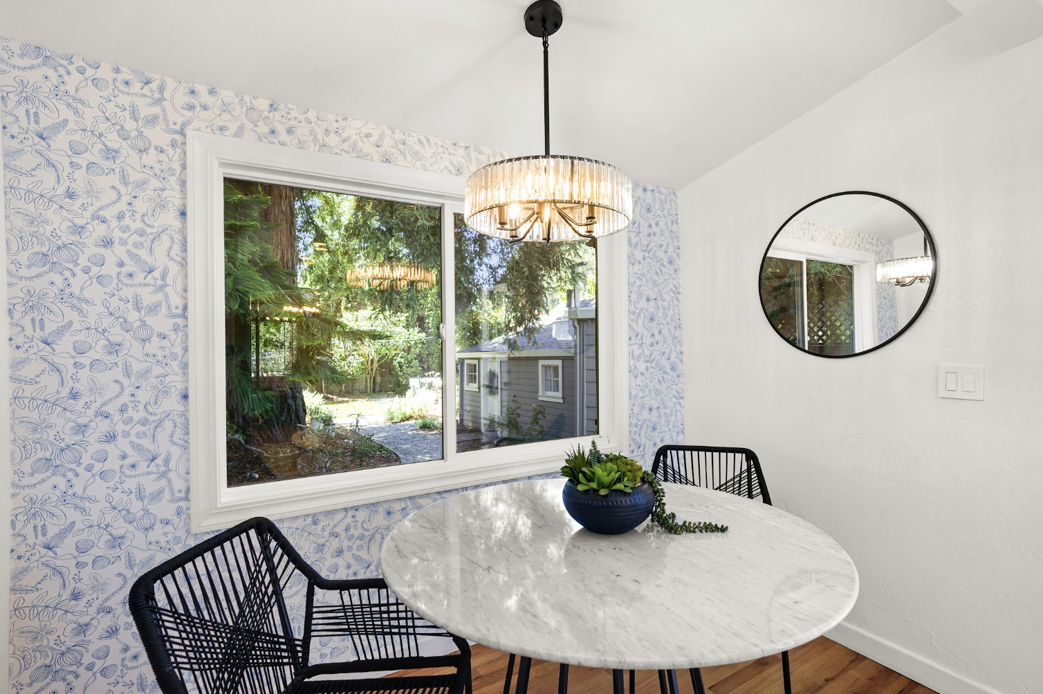 Natural light and garden views from every meal