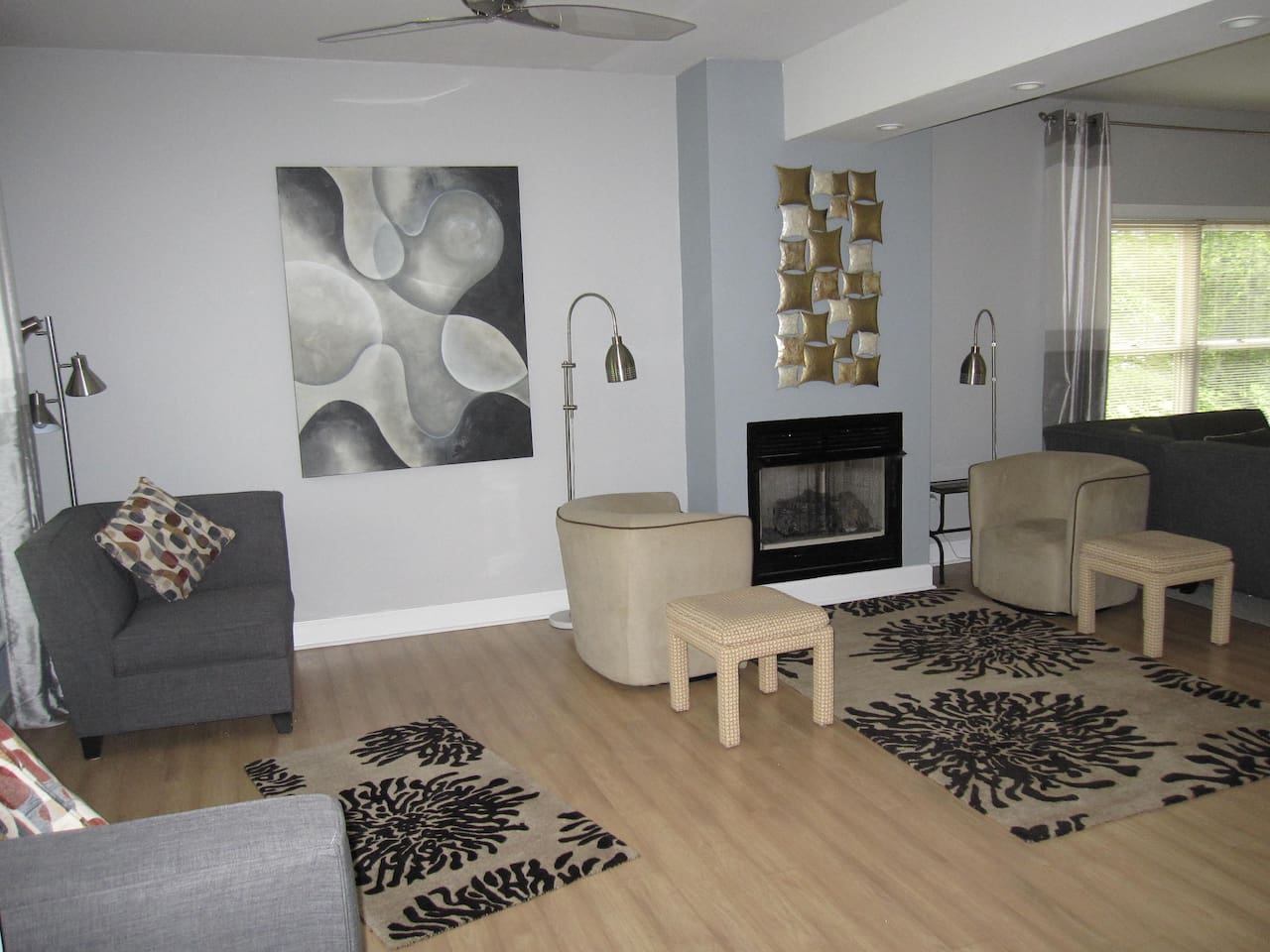 As you look left when you come in the front door. the living room extends the full length of the house.