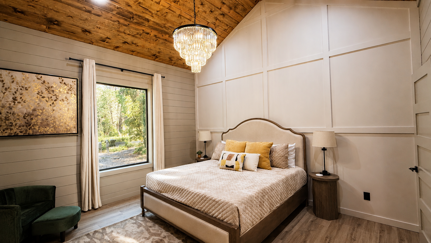 Serene Bedroom Retreat: Enjoy lavish comfort with stunning views and elegant decor!