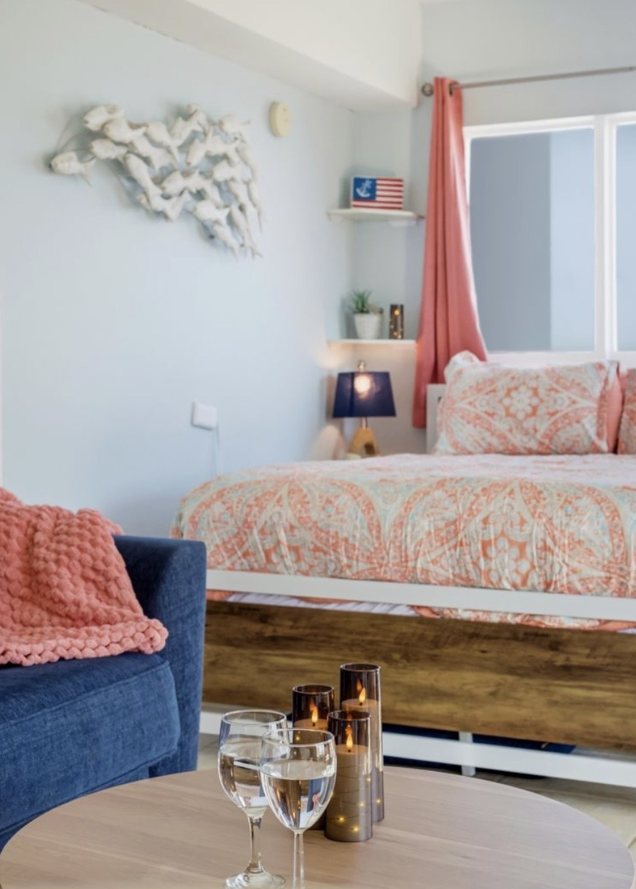 Sink into soft layered textures and peaceful coastal tones. Every detail is styled for comfort, calm, and quiet luxury — a cozy place to relax and unwind. ⭐