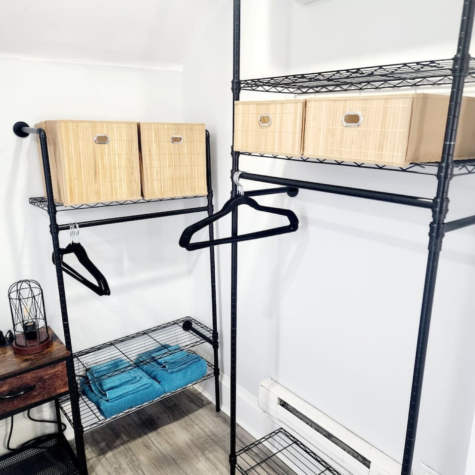 Open closet and towels