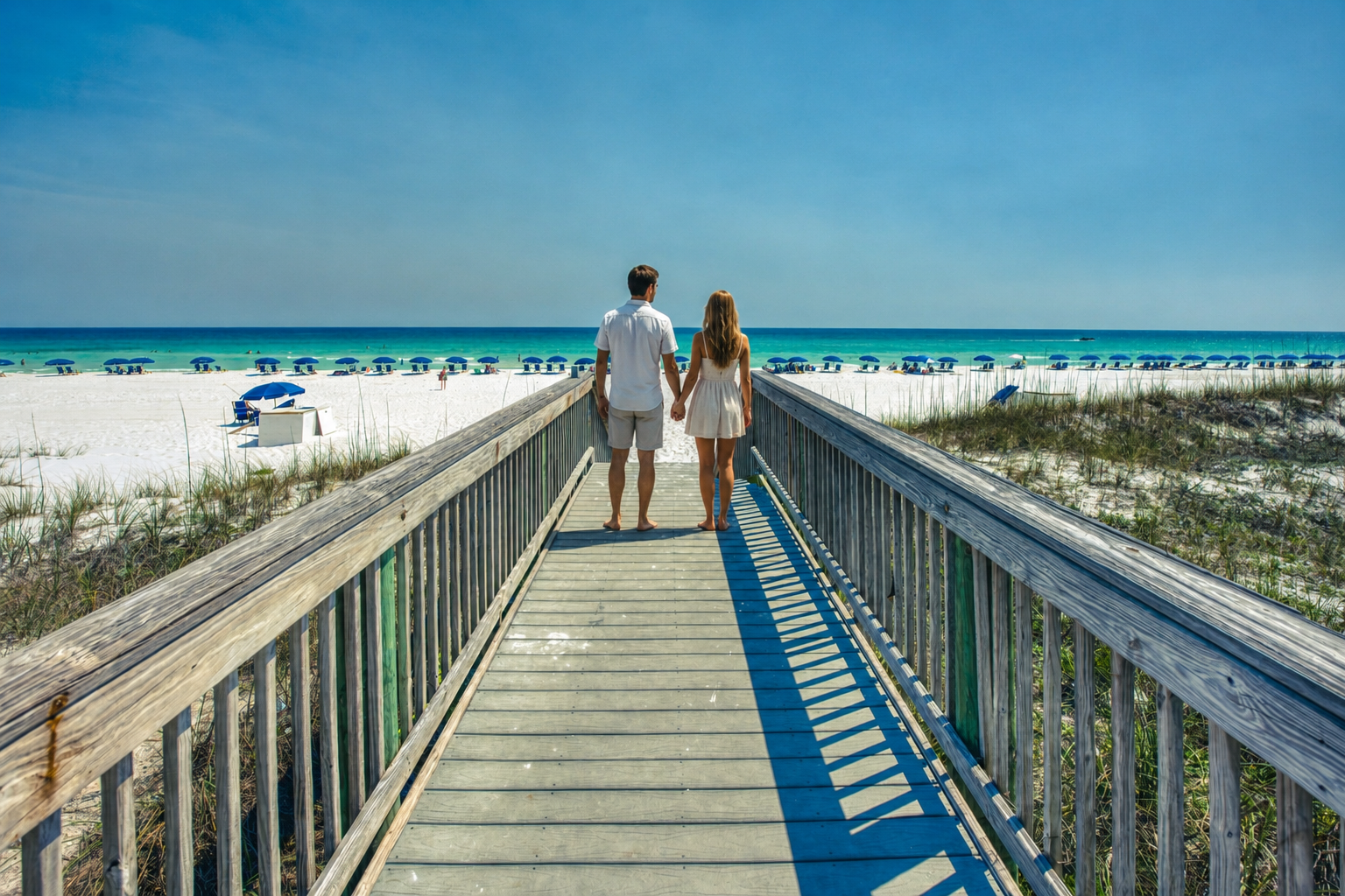 Direct beach access via the building’s gated boardwalk, shared with other building guests.
