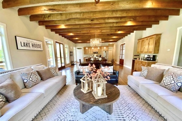 Living Room looking towards Dining table and kitchen