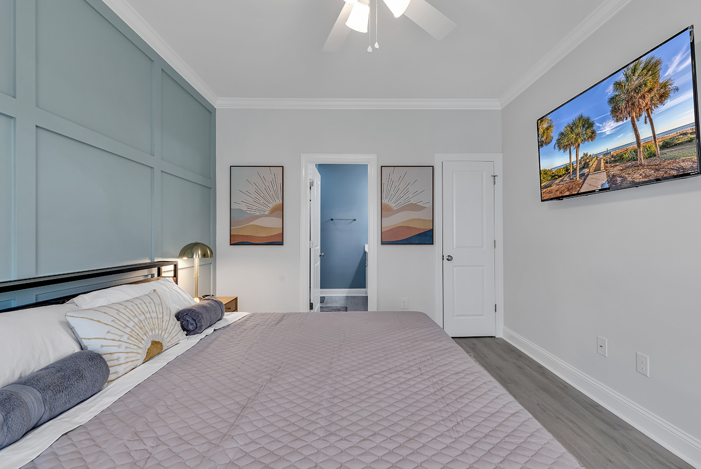 Indulge in unparalleled comfort in our Master Bedroom sanctuary. Unwind in the luxury of a King bed, enjoy the convenience of an attached bath, and dive into entertainment with a 55" Roku TV. Your retreat awaits. 👑🛏️🚿📺 #MasterSuiteEscape #LuxuryLiving