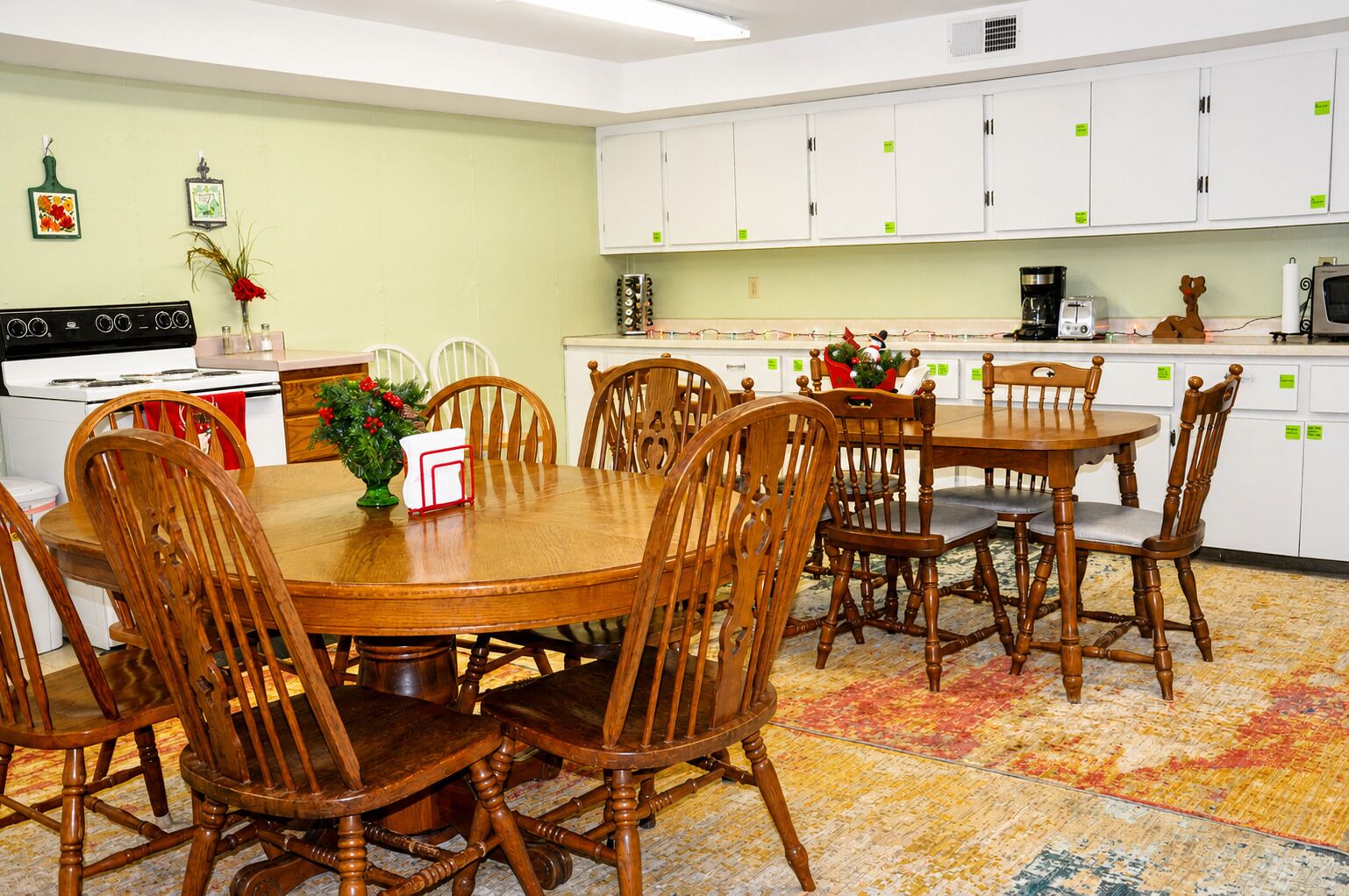 Full of nostalgic "church basement" feel, this lower-level kitchen is fully stocked and ready to feed the family.