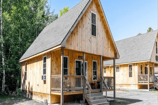 Hand-built Ledge Brook cabins in downtown Greenville, Maine