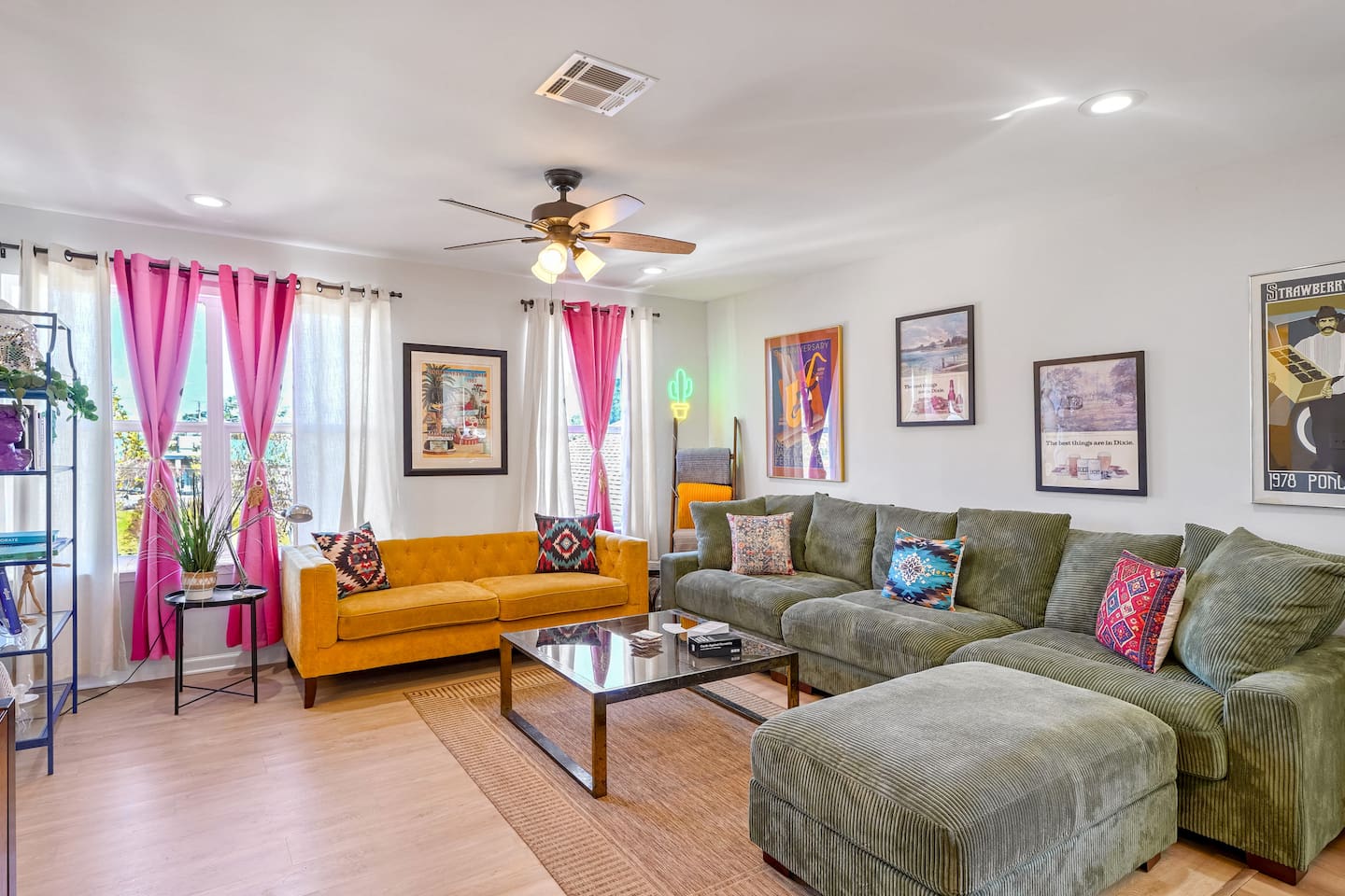 The upstairs living room has dozens of unique pieces of art and some really cool vintage posters from New Orleans festivals like the Ponchatoula Strawberry Festival.  Play a game of Cards Against Humanity and get the whole group laughing!
